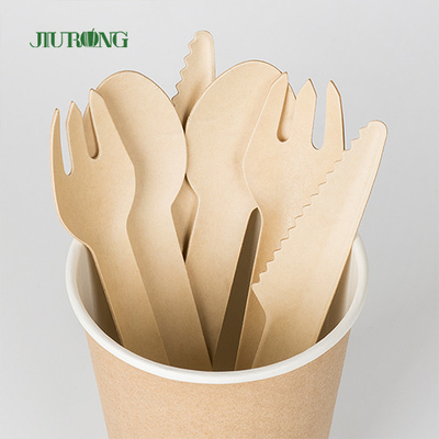 Grupo descartável biodegradável feito sob encomenda da colher da forquilha da faca do bagaço da cana-de-açúcar do faqueiro da cutelaria