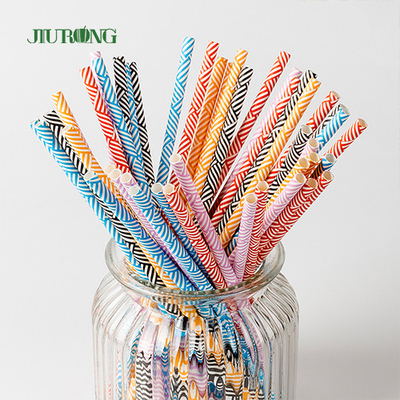 Papel biodegradável descartável colorido que bebe Straw Striped Pattern Food Grade