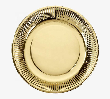 Pratos de papel biodegradável descartável grau alimentício redondo ouro para restaurante