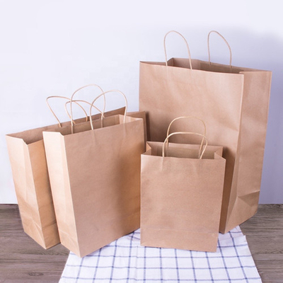 Saco de papel biodegradável personalizado com alça plana ecologicamente correto 280 mm impressão do logotipo