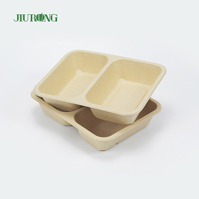 Recipiente de comida de cana-de-açúcar biodegradável descartável com 3 compartimentos