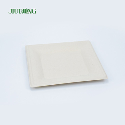 Recipiente de comida de cana-de-açúcar com laminação fosca pratos de jantar de papel branco Jiurong