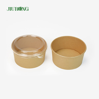 Tigela de salada de papel kraft ecologicamente correta 1100ml descartável com tampa PET