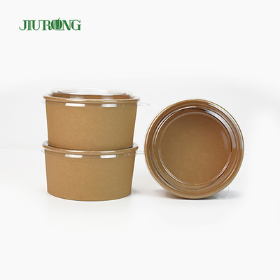 Tigela de salada de papel kraft ecologicamente correta 1100ml descartável com tampa PET