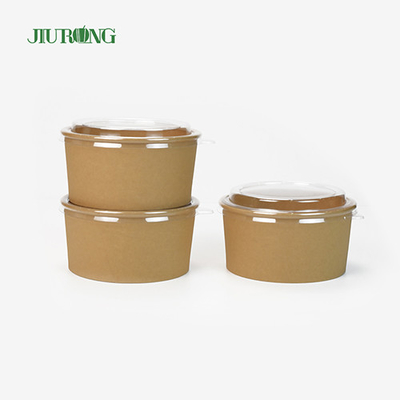 Tigela de salada de papel kraft ecologicamente correta 1100ml descartável com tampa PET