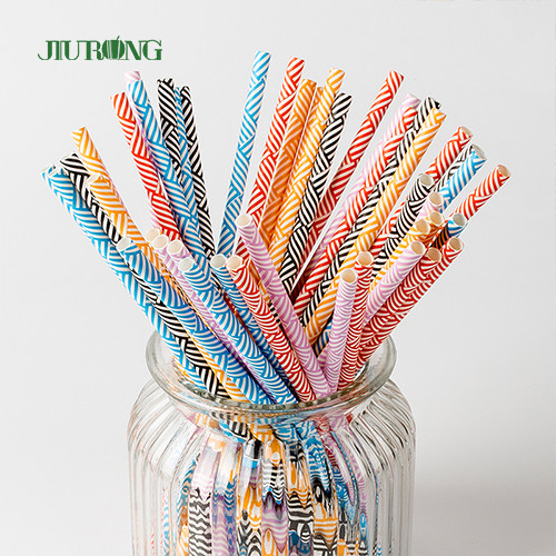 Papel biodegradável descartável colorido que bebe Straw Striped Pattern Food Grade